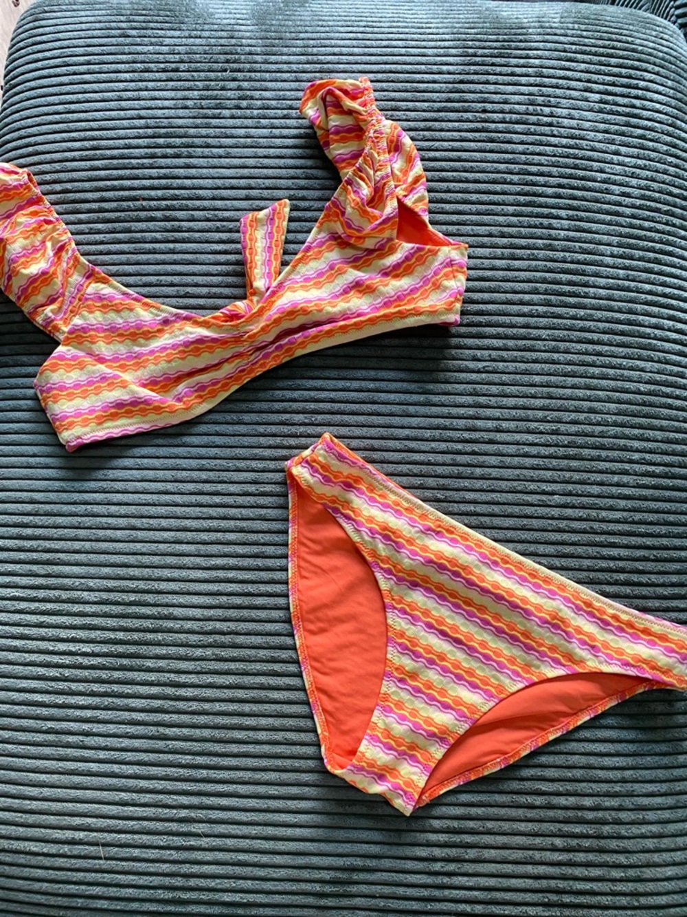 Women’s Orange Multi-Stripe Two-Piece Swim Set